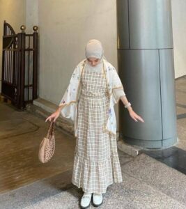 dress gingham khaki dan outer scarf